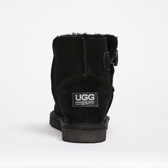 NWT UGG Burleigh Button Mini Natural Black Australian Sheepskin Boots - Picture 3 of 15